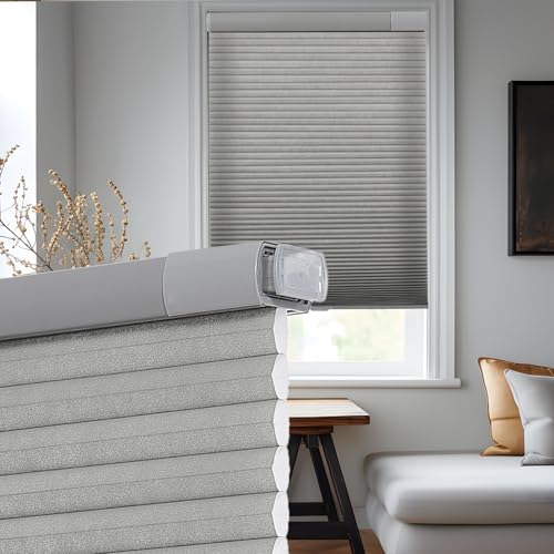 Tonature Upgrade No Drill No Tools Cellular Shades for Indoor Windows 38mm Honeycomb Blinds Cordless Free Stop Blinds for Windows Grey,Light Filtering,58.5" W x 64" H