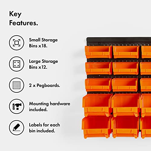 VonHaus 30 Pcs Wall Mount Storage Organiser Bin Panel Rack - DIY Tool Bits Boxes 2 VonHaus 30 Pcs Wall Mount Storage Organiser Bin Panel Rack - DIY Tool Bits Boxes - Image 2