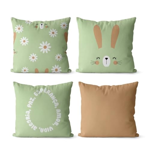 Kit 4 Capas de Almofadas Coelho P&aacute;scoa 45x45