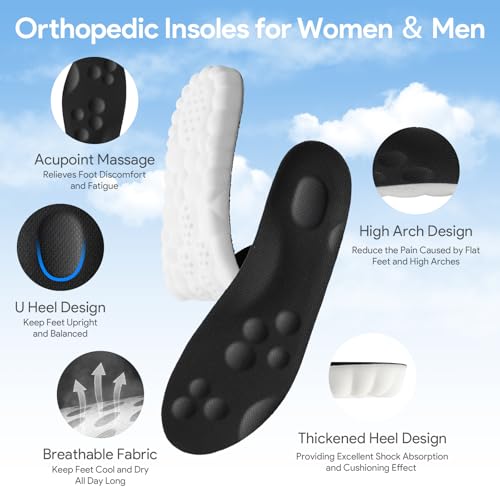 Image of Cloudsole Orthopedic Insoles for Men and Women - U-Shape Memory Foam for Plantar Fasciitis, Foot & Joint Support, Anti Fatigue and Shock Absorption (Black 7-8)
