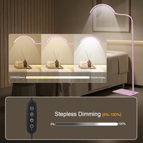 Image of Half Moon Lash Light for Estheticians, LED Lamp for Eyelash Extensions, Nail Tech, Tattoo, Eye Caring Floor Reading Light for Study, Work & Crafts, Adjustable Color Temperatures & Brightness (Pink)