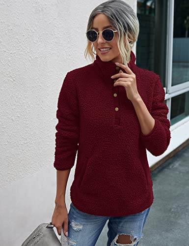 Image of AKEWEI Women Faux Fleece Sweatshirt Fuzzy Button Pullover Coat with Pocket