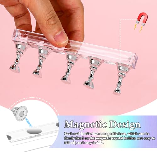 Piriuuo Nagel Stander, Acryl Nagelständer Nagelübungsständer Magnetische Nagelspitzen Halter Nagel Aufdrück Nagelständer Nagelspitze Maniküre Werkzeug Nägel Tipps Halter für Nagelspitzen, Silber