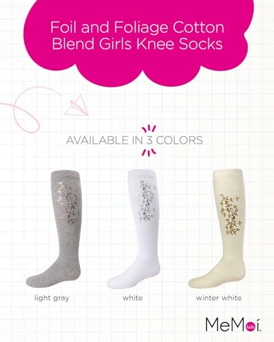 MeMoi Foil and Foliage Cotton Blend Girls Knee Socks Light Gray 82