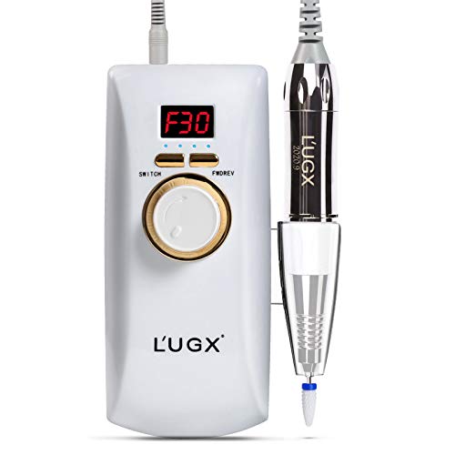 Professional Nail Drill Machine 30000RPM, L UGX Acrylic Nail Drill Efile Rechargeable Cordless Electric Nail File Portable Powerful Brushless Manicure,White