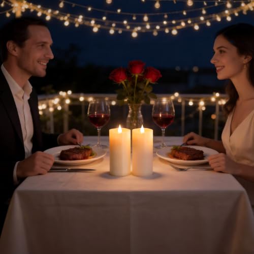 Image of Flameless LED Candles 3 inchx7 inch Set of 2, Battery Operated with Remote & Timer, 600-Hour on 2 AA Batteries, Flickering Realistic Flame, White for Indoor /Outdoor