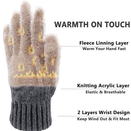 Lifwimner Winter Thermal Touch Screen Gloves for Men With Fleece Lining - Soft Warm Knit for Running Outdoors
