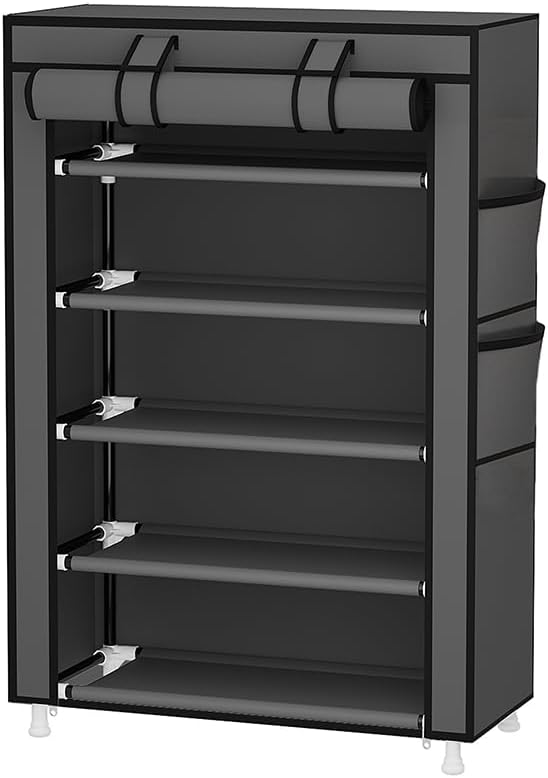 Miniatura 4 de Calmootey Organizador de zapatos de 5 niveles, estante portátil para zapatos con cubierta de tela no tejida para armario, pasillo, dormitorio,
