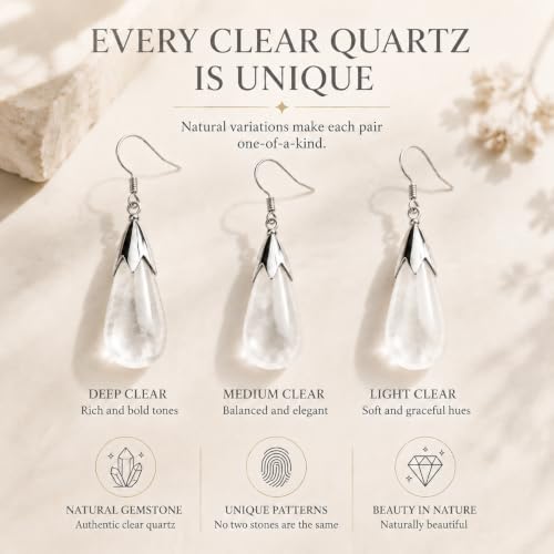 Clear Quartz Earrings for Women Crystal Dangle Drop Birthstone Jewelry - image 4