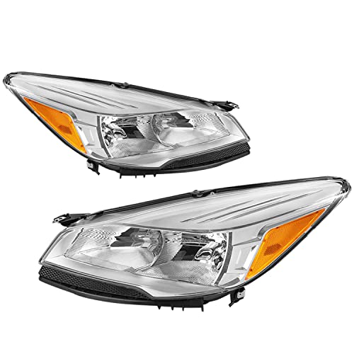 JSBOYAT Headlight Assembly Replacement for 2013-2016 Ford Escape Headlamp Driver & Passenger Side (Chrome Housing with Amber Reflector) Not for Titanium Model