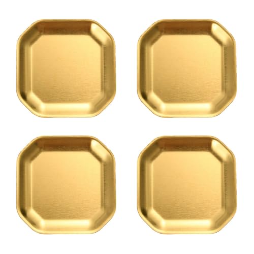 Zkbszn Tableware,Pack of 4 Gold/Silver Stainless Steel Plates for Dinner and Camping Use Portable Dishes for Home and Outdoor Meals