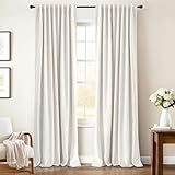 INOVADAY 100% Blackout Curtains 84 Inches Length 2 Panels Set, Back Tab/Rod Pocket Linen Black Out Curtains for Bedroom, Thermal Insulated Window Drapes - Beige, W50 X L84