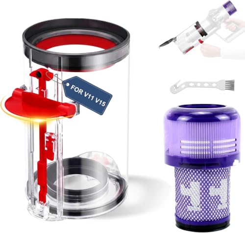 Verbesserter Staubbehälter & HEPA Filter Ersatz kompatibel mit Dyson V11 V15 SV14 SV17 SV22 SV28 transparenter Auffangbehälter Ersatzteile für Dyson Kanister ersetzt 970013-02/970013-03