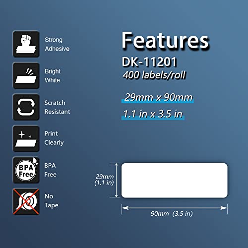 Betckey - Compatible Address Labels Replacement For Brother Dk-1201 (1.1 In X 3.5 In), Use With Brother Ql Label Printers [10 Rolls/4000 Labels] #TOP1