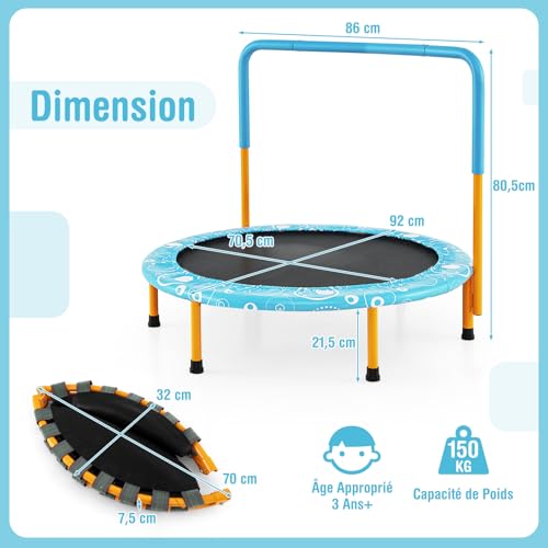 Trampoline enfants pliable 92 cm pour petits espaces intérieurs - 2