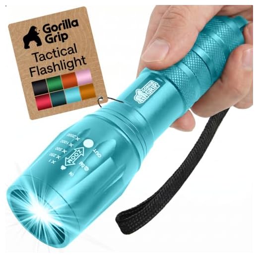 Gorilla Grip LED Tactical Small Flashlight, High Lumens Ultra Bright 5 Adjustable Modes, Powerful Battery 750 FT Zoom Flashlights, Water Resistant Camping Car Mini Flash Light Accessories, Turquoise
