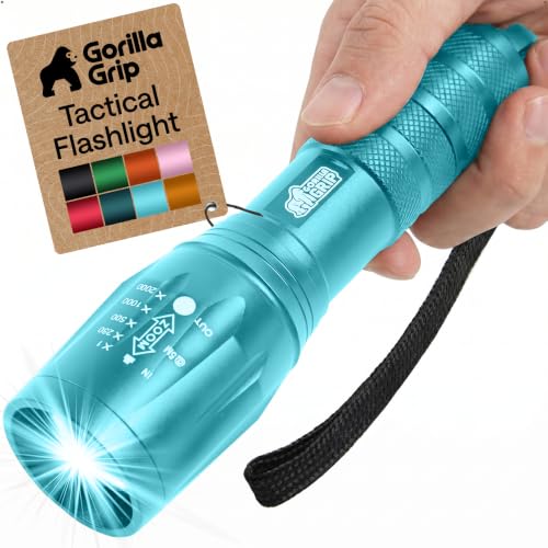 GORILLA GRIP Powerful LED Handheld Tactical Flashlight, Turquoise