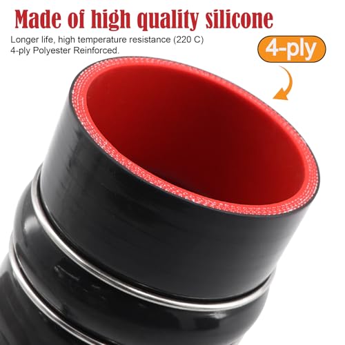 Image of ID 3 inch Silicone Straight Coupler Hose 4-Ply Length 4 inch with 2 T-Bolt Clamps as Turbo Intercooler Intake Pipe,Fits Pipe OD up to 3 in(76mm)