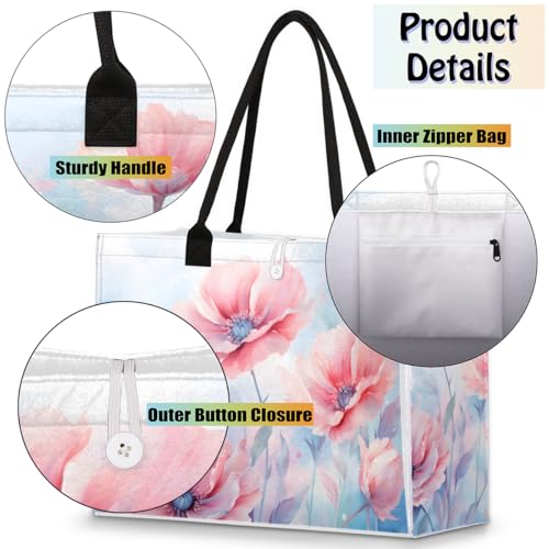 Ink Lotus Roses Tote Bag for Women Large Beach Bag Reusable Tote Bags for Work Travel Beach Shopping4
