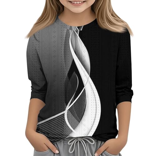 Cute Tops for Teen Girls Trendy 3/4 Sleeve Round Neck Graphic