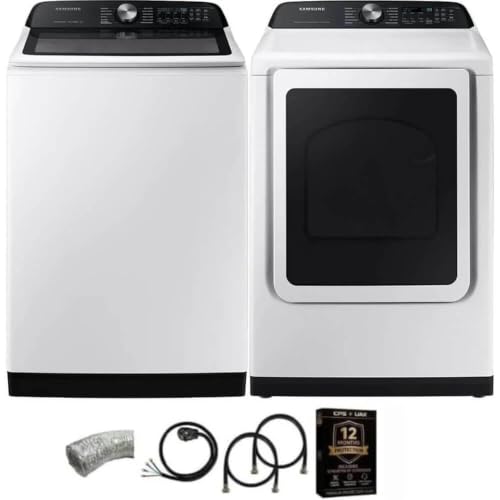 Samsung WA52DG5530K1 White Top Load High Efficiency Smart 5.2 Cu Ft Washer and 7.4 Cu Ft Electric Dryer Laundry Pair w