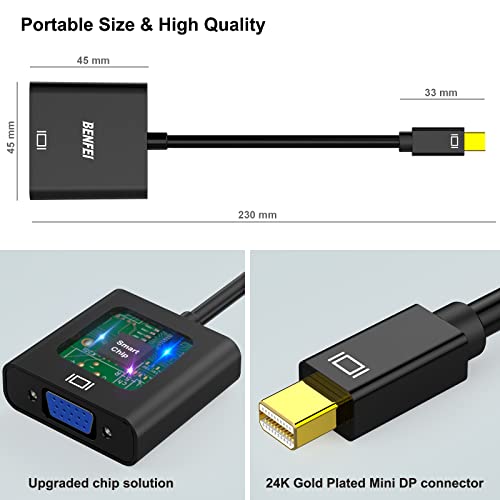 BENFEI Adaptateur Mini DisplayPort vers VGA, Mini DP vers VGA (Compatible Thunderbolt) Adaptateur Mâle vers Femelle Compatible pour PC ThinkPad SurfacePro