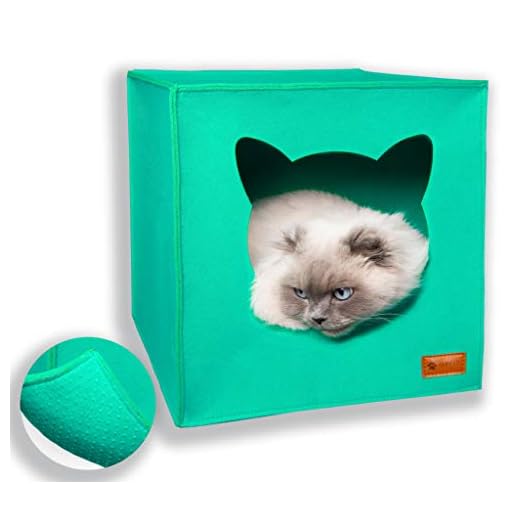AVEELO Kattgrotta av filt med halkskydd bottenkattlåda lämplig för IKEA hylla kallax och expedit med avtagbar kudde katthus filtgrotta för katter och små hundar kattkorg (turkos)