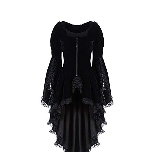 Aniywn Plus Size Women Steampunk Blazer Coat Jacket With Lace Hem Retro Zipper Tuxedo Gothic Jacket Black #TOP3