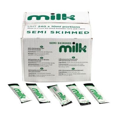Lakeland UHT Semi-Skimmed Milk Sticks 10ml (Pack of 240) Long-Life Portion Milk Sachets for Tea & Coffee | No Refrigeration Needed | Ideal for Office Travel & Catering