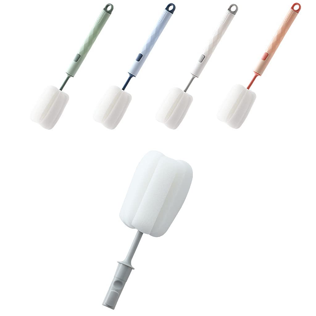 staol Detachable Sponge Cleaning Brush Plastic Long Handle Cup Feeding Bottle Scrubber Washing Brushes Coffee Glasses Kitchen Cleaning Brush with Long Handle for Household Use Water Bottle, White