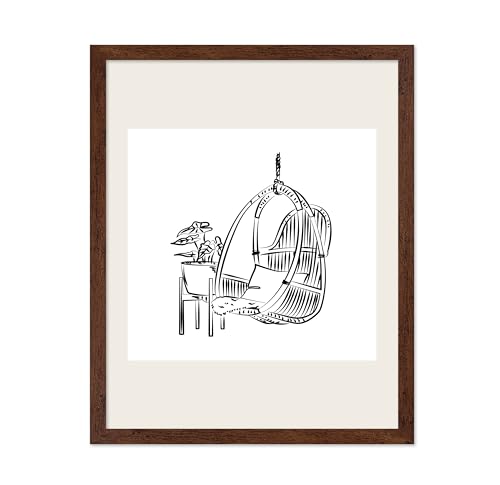 Poster Master Bamboo Swing Chair Poster - Retro Botanical Print - Floral Artwork - Line Sketch - Abstract Design - Chic Boho Art - Great Office or Living Room Wall Decor - 8x10 Brown Framed