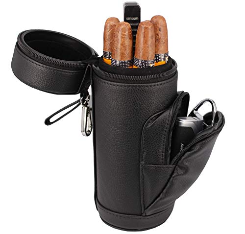 AMANCY Premium Handy Black Leather Travel Cigar Humidor Case with Accessory Pocket, Conveniently Carry Lighter and Cutter AMANCY Premium Handy Black Leather Travel Cigar Humidor Case with Accessory Pocket, Conveniently Carry Lighter and Cutter