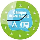 wundersch&ouml;ne Wand- oder Tischuhr mit trendigen Spr&uuml;chen, aus Glas, 17cm Durchmesser (Camper Ticken Anders)
