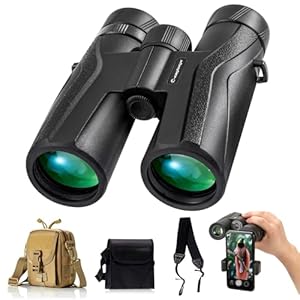 Ceagleeye10x42 Binoculars for Adults,Ipx7 Professional Waterproof and Anti-Fog with 23mm Large Eyepiece Bak4 Lens,Binoculars for Travel Bird Watching Hunting Sports Extra Bag,Strap,Phone Adapter,Black