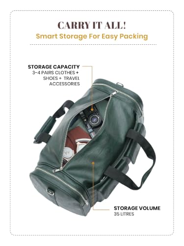 Image of Fur Jaden Weekender Premium Duffle Bag for Travel for Men and Women Made of Faux Leather with Attachable Shoulder Strap Cabin Holiday Bag (Sage Swag)