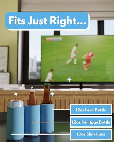 Image of PartyPrints 1000 Pack Placid Blue Blank Slim Can Cooler Sleeves | Plain Seltzer Customizable Bulk Coolers for Beer Bottles & 12oz Tall Cans | Skinny Collapsible Drink Insulated Sleeve