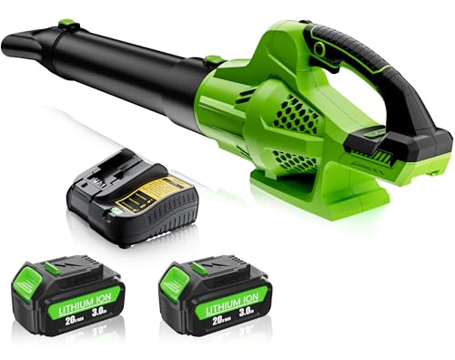 Image of Leaf Blower Cordless Compatible with DeWalt 20V Max Battery, 6 Speed Modes | 500CFM Electric Leaf Blower with 2 Batteries and Charger, Battery Powered Blowers for Lawn Care, Snow, Dust, Blowing Leaves