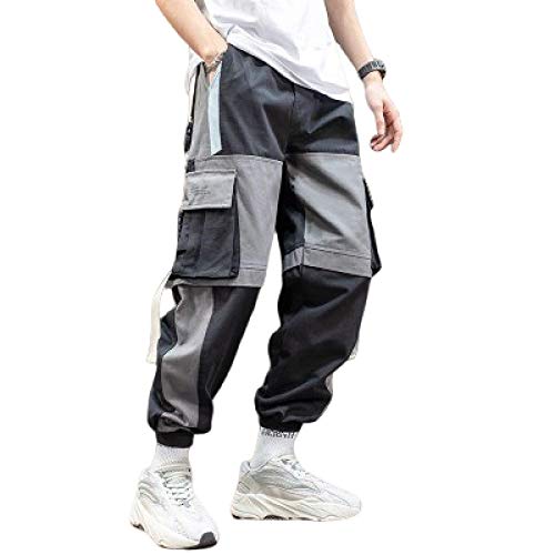 Wantess Herrenmode Haremshose Patchwork Nähen Mode Kontrastfarbe Multi-Pocket Beam Feet Street Trend Jugendhose XX-Large Cover