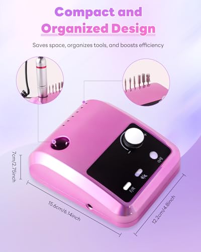 CozyZen Electric Nail Drill Professional: 45000 RPM Nail File Kit Machine with LCD Display, Hand & Foot Control Low Noise for Acrylic, Gel Nails, Manicure & Pedicure - Salon & Home Use (Dazzle Plus) — view 6