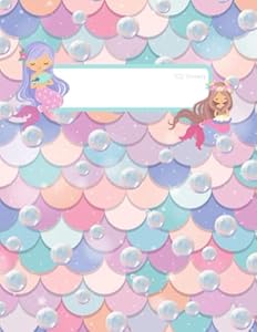 Mermaid Notebook for Girls, 1 Subject, Wide Ruled Paper, 8.5 x 11 Inch Notebook, Pink, Purple, Green, Blue, Girls Notebook, 100 pages
