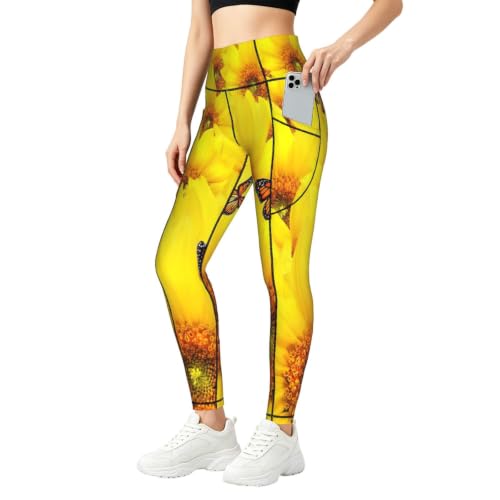 Pantalones de yoga opacos con bolsillos laterales y tejido elástico para fitness QYUHBNS