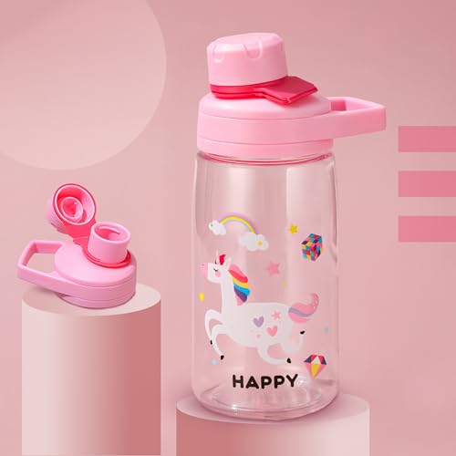 Image of BAYBEE Joy Baby Sipper Water Bottle for Kids | Spill-Proof & BPA Free Safe Sippy Water Bottle 480ml for Kids 6+ Months | Drinking Training Sipper Bottle for School Kids & Toddlers, Boys Girls (Pink)