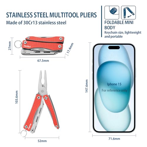 Image of Nextool EDC Keychain Multitool, 10 in 1 Mini Pocket Knife Multi Tool with Needlenose Pliers, Scissors, Mini Useful Cool Gadgets for Men, Father's Day Gifts from Daughter-Red