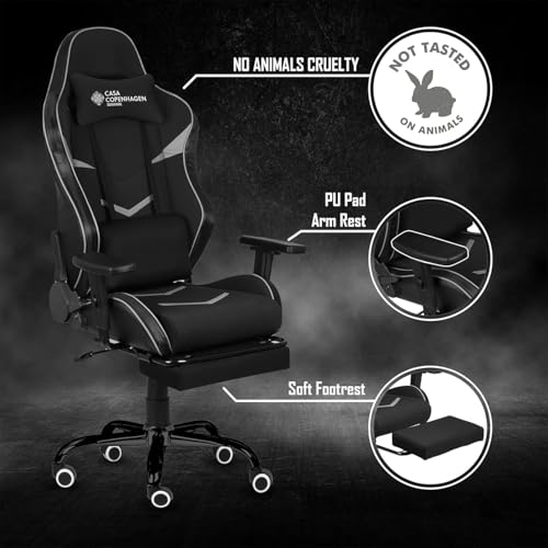 Image of Casa Copenhagen Designed in Denmark,High-Back Italian Leather Gaming Ergonomic Chair with Advanced Mechanism & Electric Back Massager, Memory Foam Seating & Multi Function Arm-Rest - Black & Black