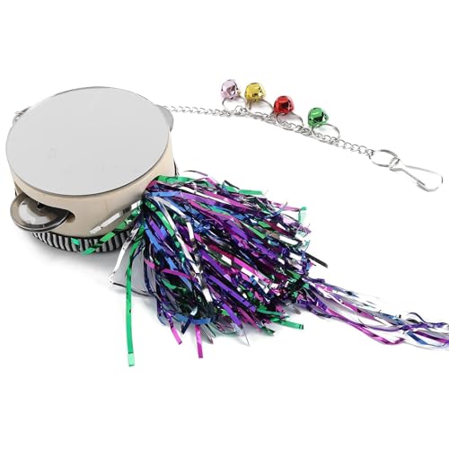 Image of Cyrank Chicken Mirror Toys, Pet Chicken Mirror Drum Toys Chicks Hens Hanging Double Side Playing Toy Hanging Swing Mirror Toys with Bell