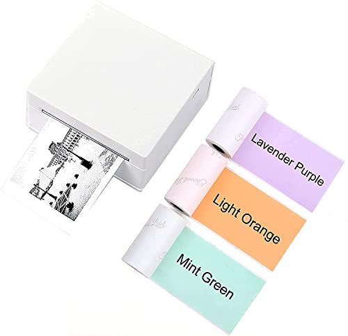 M02 Sticker Printer Machine - 2" Mini Photo Printer With 3 Roll Sticker Paper Green/Purple/Orange - Thermal Mini Printer For Pad&Phone, Hd Sticker Maker Machine Printer For Diy,Memo,List,Photo, White #TOP4