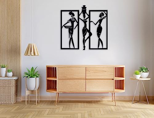 Image of METSY Metal Tribal Women Wall Art Black 64x69 cm for Home /Bedroom /Office /Hallways etc | Metal Wall Art | Wall Decor Items for decoration