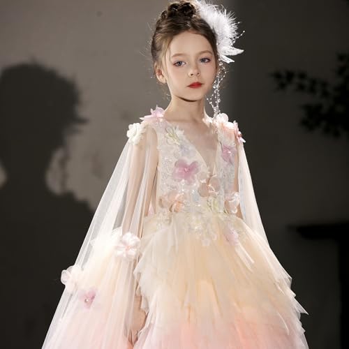 Pageant Dresses for Girl Chiffon Sleeveless Handmade Trailing 3D Anti Floral Evening Gown4