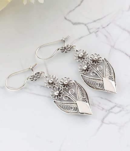 Sterling Silver Handcrafted Filigree Art Dangle Drop Women Earrings Collection4
