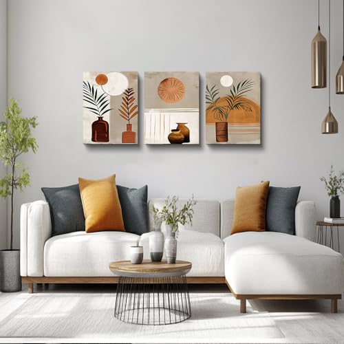 DZRWUBHS Boho Wall Art Prints - Canvas Wall Art for Bedroom & Living Room - Abstract Leaf Paintings - Modern Minimalist Home Decor - 3 Pcs Ready To Hang by DZRWUBHS - Used condition - Image 2